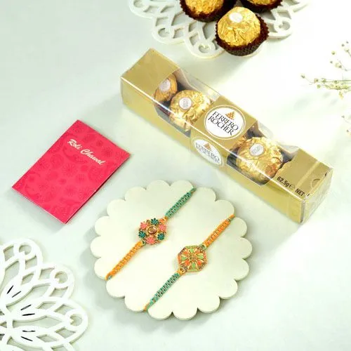 Floral Rakhi Duo with Ferrero Rocher