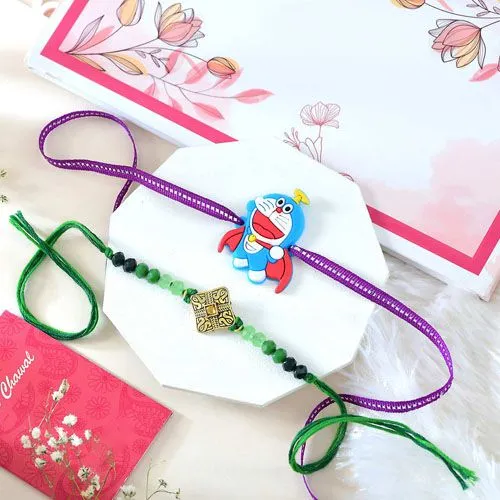 Duo Delight: Traditional Rakhi & Doraemon Kids Rakhi