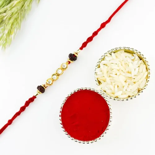 Sparkling Stone n Red String Antique Rakhi