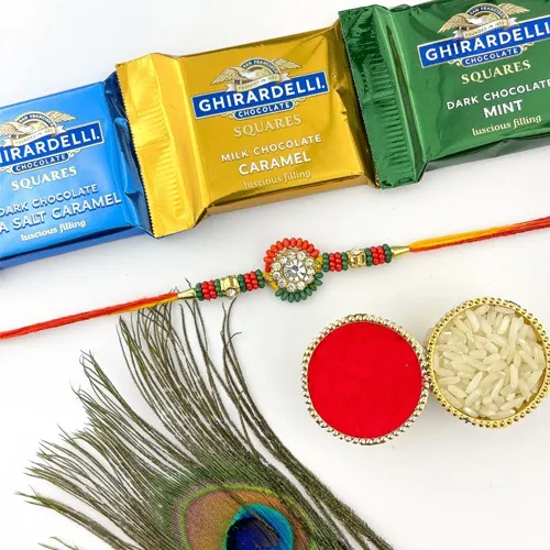 Glittering Rakhi with 3 Ghirardelli Pack