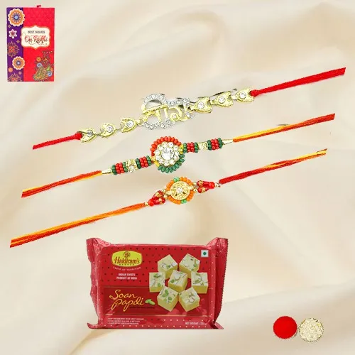 Incredible 3 Rakhi with Soan Sweetness