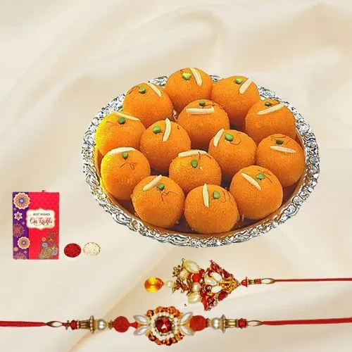 Couple Rakhi with Mithai Motichoor