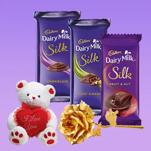 Deliver Cadburys Chocolate with Birthday Singing Teddy N Golden Rose
