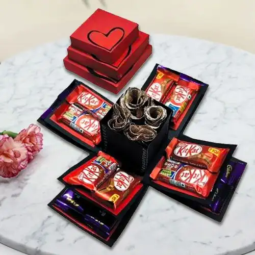 Marvelous Triple Layer Chocolates N Roses Explosion Box