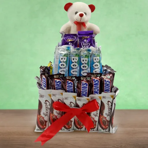 Deliver 4 Tier Arrangement of Assorted Chocolates N Teddy