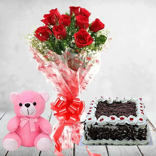 Shop for Cake with Red Roses Bunch N Teddy 