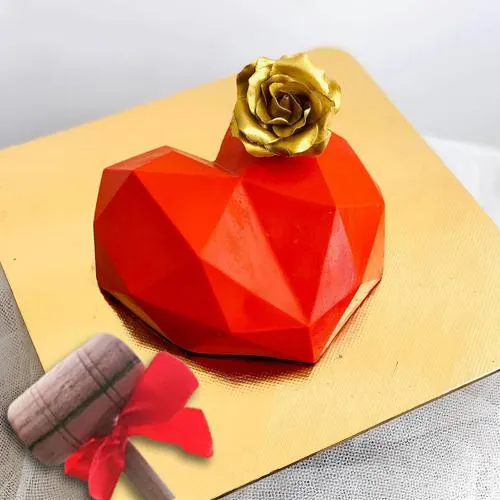 Designer Red Heart Shape Piata Cake with Rose Fondant