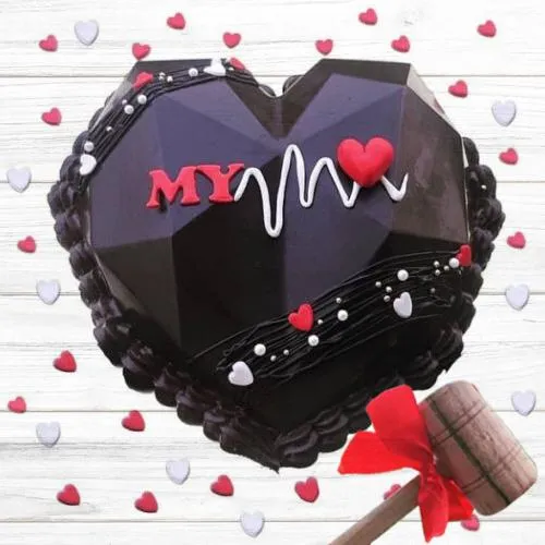 Mouth Watering Heart Beat Pinata Cake with Hammer