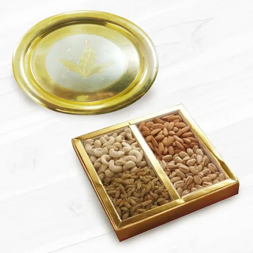 Deliver Golden Plated Thali with Assorted Dry Fruits Online