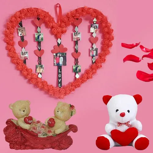 Impressive Handmade Love Frame with a Hearty Teddy n a Love Couple Love Showpeice