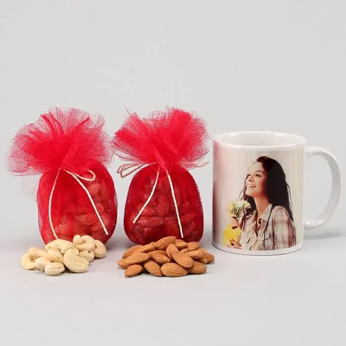 Send Impressive Personalized White Mug with Dry Fruits