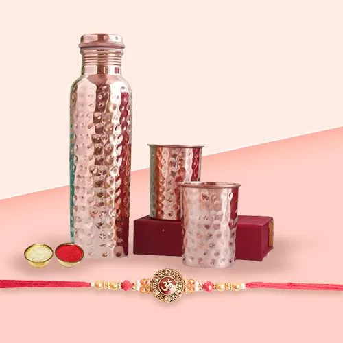 Sacred OM Rakhi N Copper Bottle Gift Set