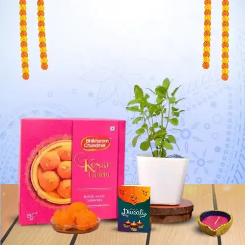 Festive Laddu, Tulsi, And Diya