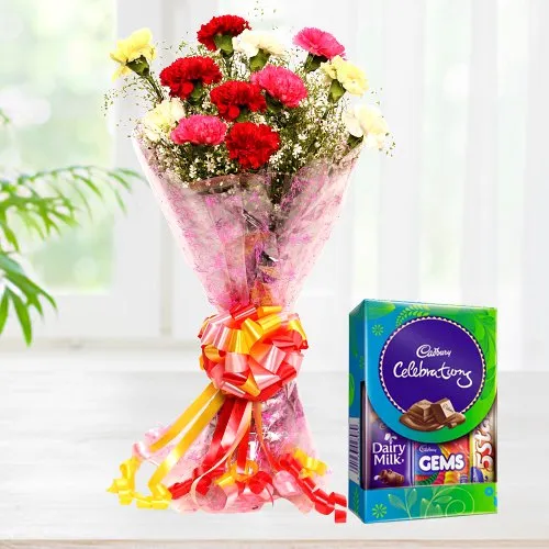 Buy Mixed Flowers Bunch with Cadbury Mini Celebrations 