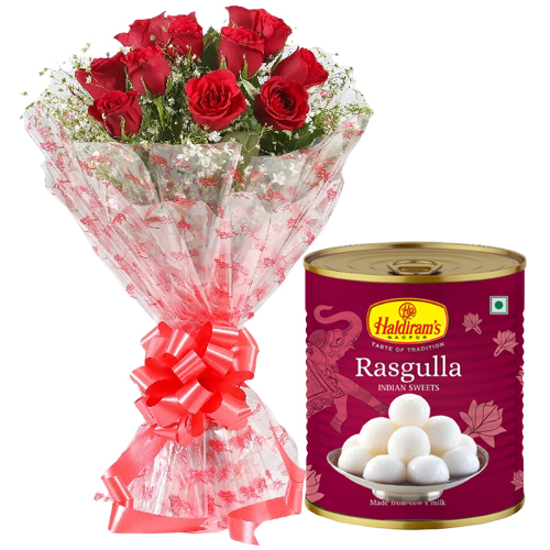 Send Rasgulla with Red Roses for Mothers Day 
 
