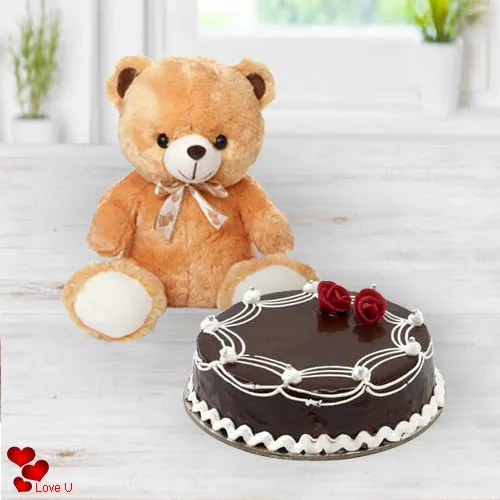 Online Combo Gift of Teddy with Chocolate Cake