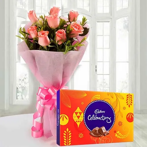 Send Cadbury Celebrations N Pink Rose Bouquet
