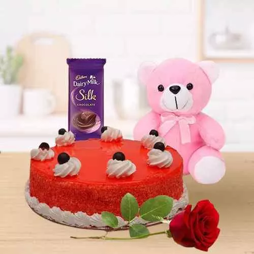 Send Marvelous Cake Flower Teddy Chocolates Combo Online