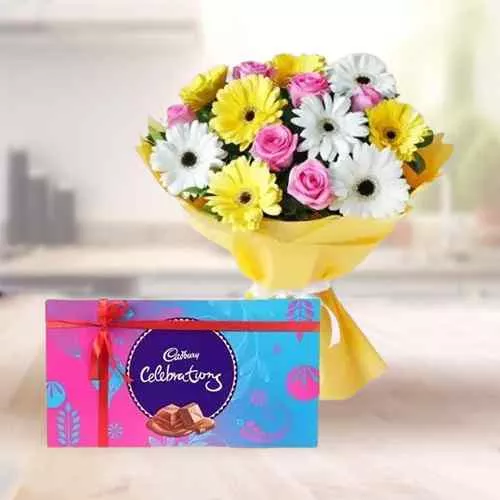 Online Mixed Flowers Bouquet and Cadbury Celebrations