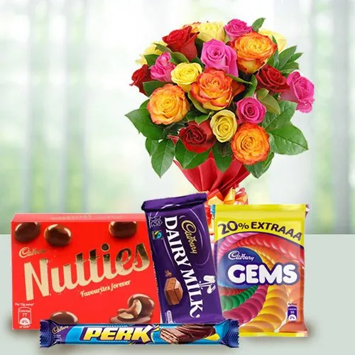 Deliver Mixed Roses Bouquet with Cadbury Celebrations 