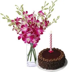 Buy Chocolate Cake with Candles and Orchids