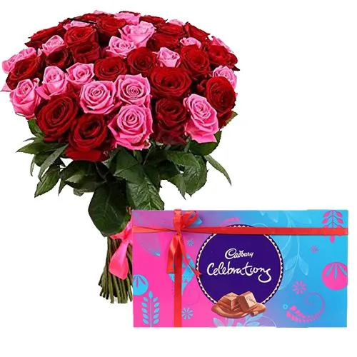 Order Cadbury Chocolates and Pink and Red Roses Arrangement