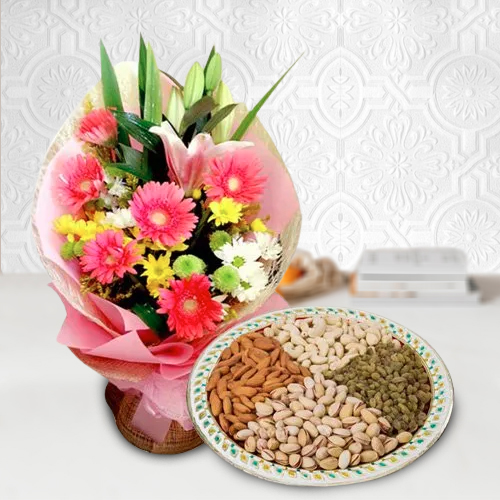 Sending Assorted Dry Fruits with Seasonal Flowers 