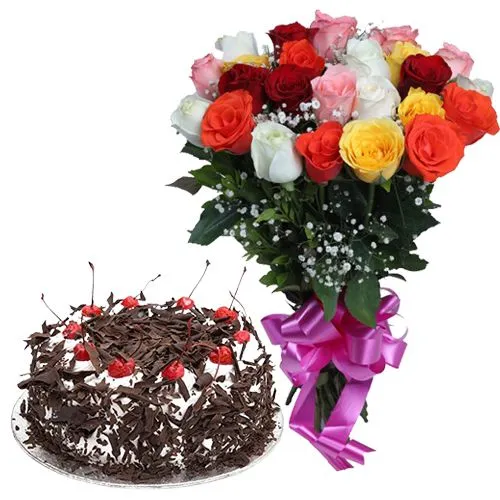 Send Mixed Roses with Black Forest Cake 