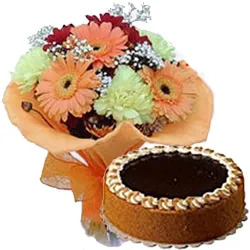 Deliver Mixed Flowers Bouquet N Eggless Cake 