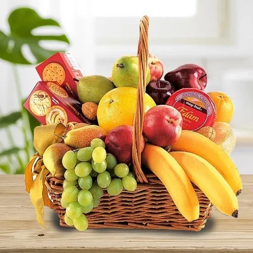 Sending Mixed Fresh Fruits with Cheese, Biscuits and Chocolates for Mom 