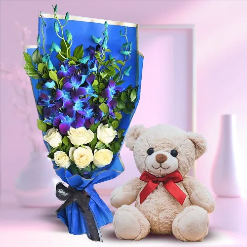 Orchid, Roses and Teddy Bliss Package