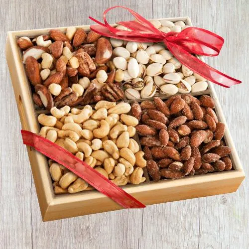 Shop Exclusive Wooden Tray of Premium Salted Dry Fruits