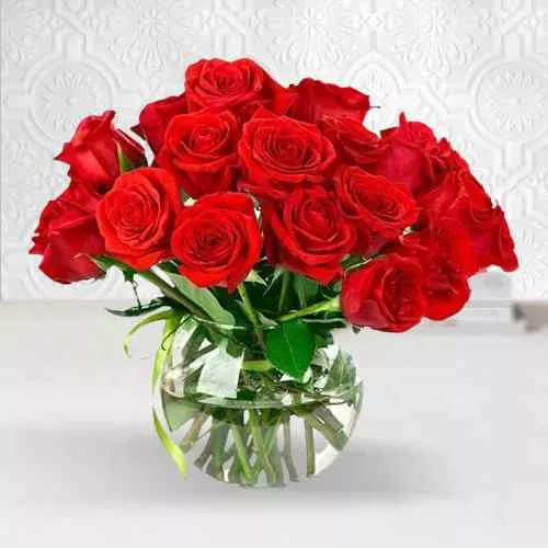 Order Red Roses in a Vase with Assorted Cadbury