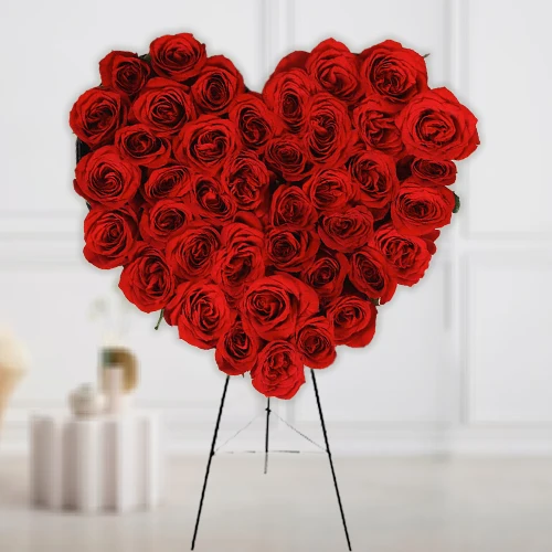 Order Heart Shape Red Roses Arrangement 