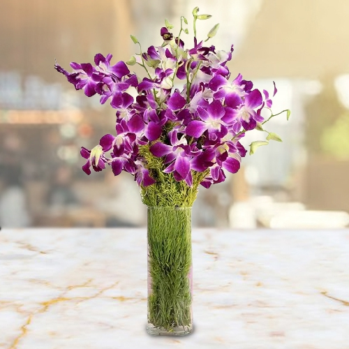 Send Fresh Purple Orchids in a Glass Vase