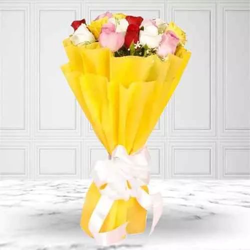 Sending Mixed Roses Tissue Wrapped Bouquet 