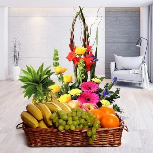 Sending Luscious fresh Fruits and pretty Flowers for Mothers Day 