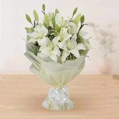 Send White Lilies Bunch Tissue Wrapped Online