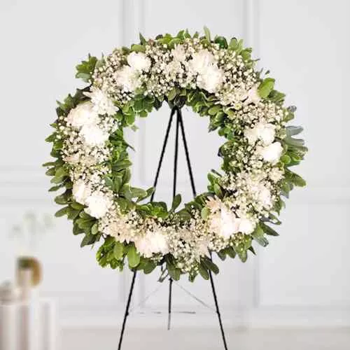 Buy White Carnations Wreath Online 