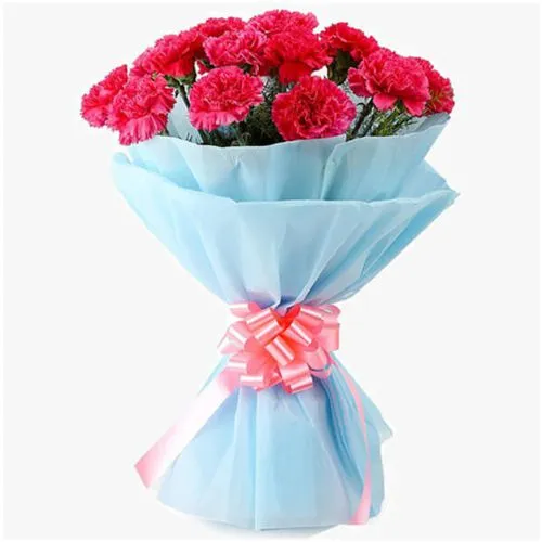 Send Cherished Bundle of Pink Carnations in Tissue Wrapping