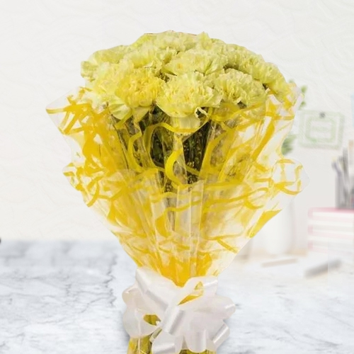 Precious Yellow Coloured Carnations Gift Bouquet<br>