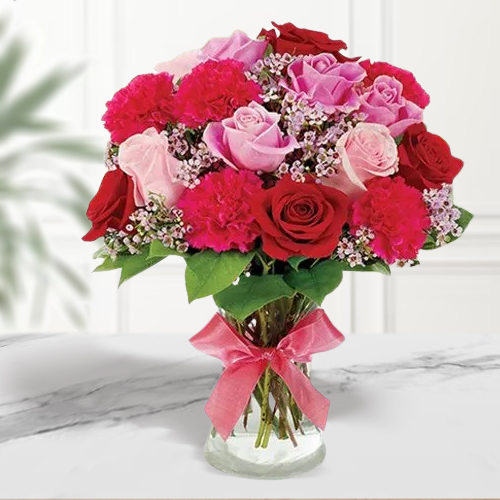 Deliver Assorted Flowers Arrangement in Vase