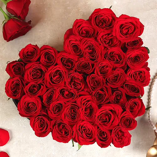 Send Heart Shape Red Roses Premium Arrangement