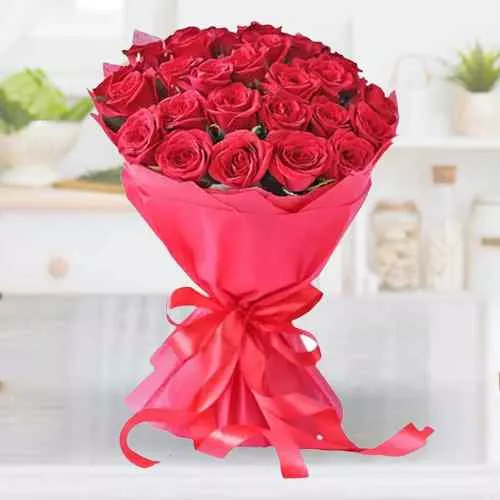 Order Stunning Tissue Wrapped Red Roses Bouquet 
