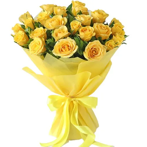 Send Bunch of Tissue Wrapped Yellow Roses 