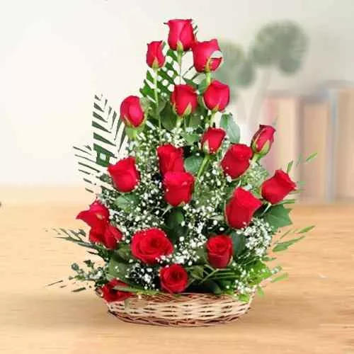 Buy Red Roses in a Basket Arrangement