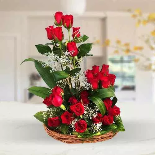 Order Flowering Basket Arrangement of Dutch Red Roses