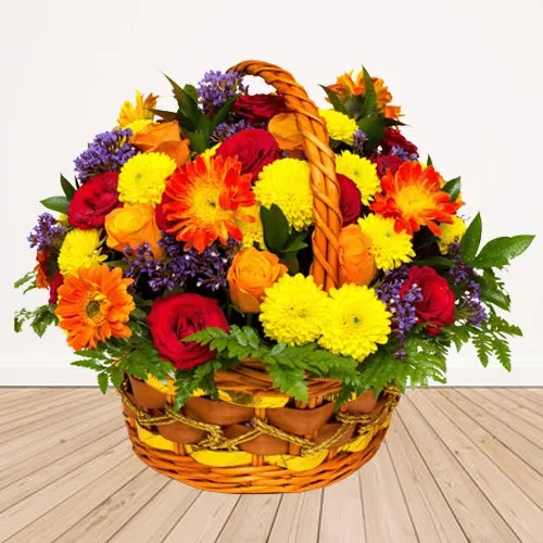 Shop Multi-Colored Seasonal Flower Basket With Fillers