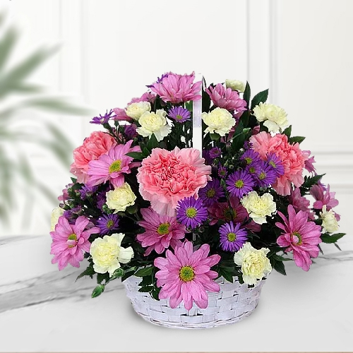 Shop Perfect White and Pink Carnations and Roses Basket