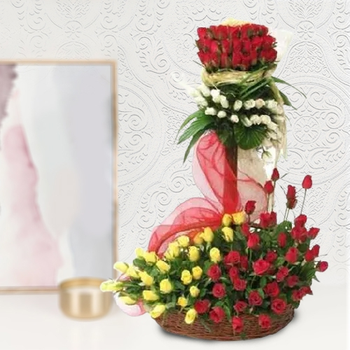 Order Refined Arrangement of Red Yellow n White Roses